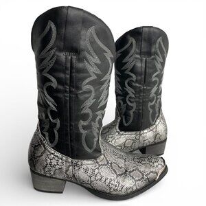 New Arizona Faux Leather Silver Black Snakeskin Western Cowgirl Boots Women's 10